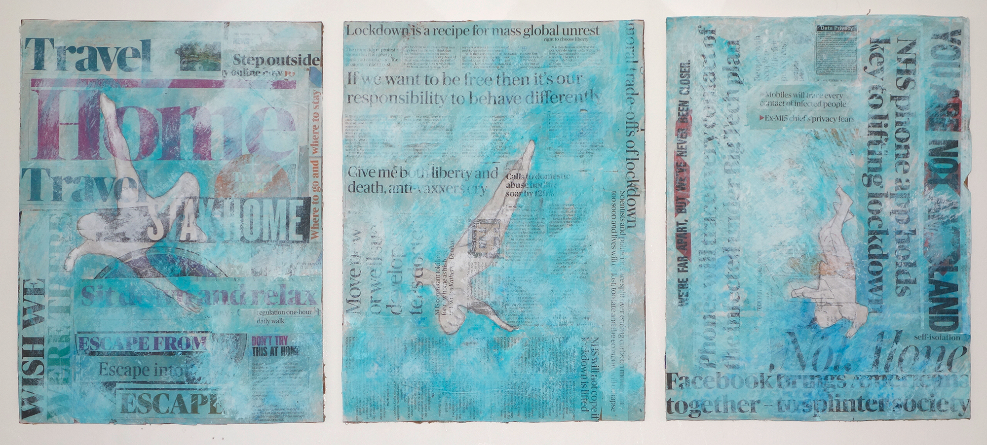 'Freedom',-mixed-media-on-newsprint-and-card,-94cm-x-40cm-(triptych-variable),-Naomi-Hart,-2020